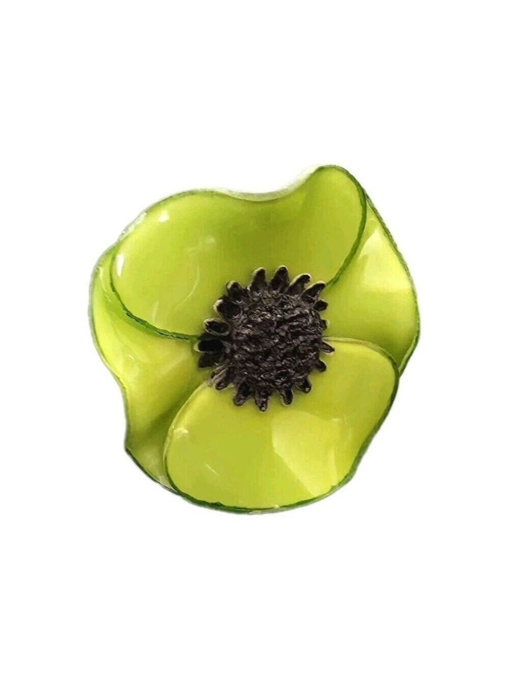 Adjustable Ring CILEA PARIS HANDMADE FLOWER FRANCE RESIN POPPY Green Small To XL